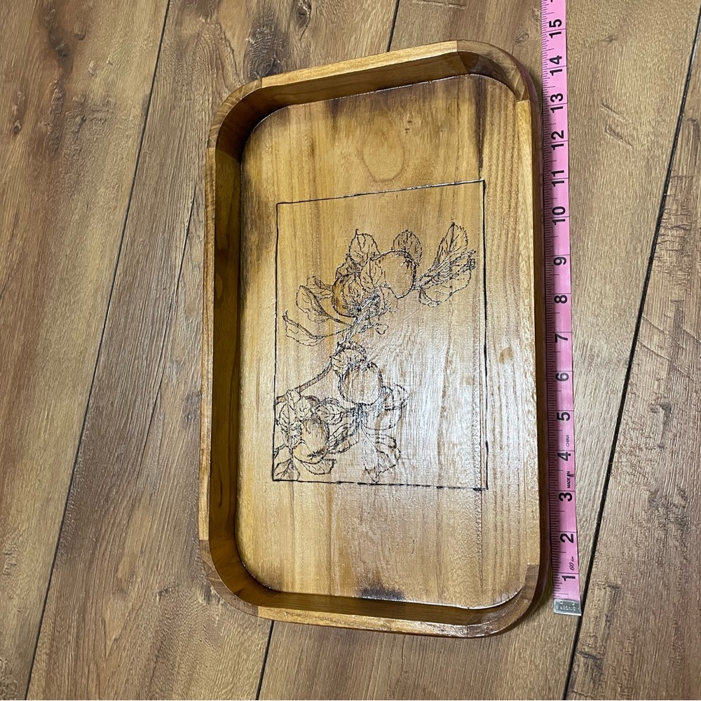 Wooden Tray With Wood burning Design of Fruit Trees - Picture 5 of 7